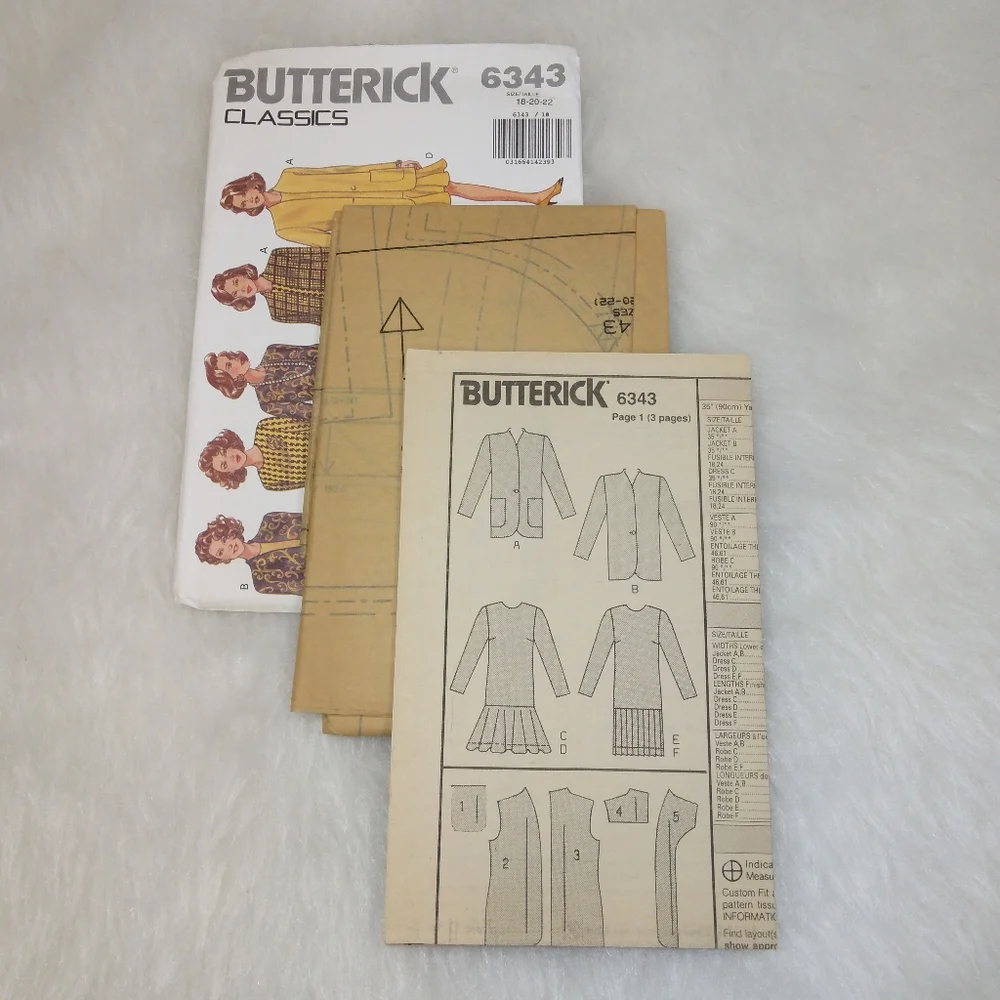 Butterick 6343 Misses Jacket and Dress, size 18-20-22, new & uncut
